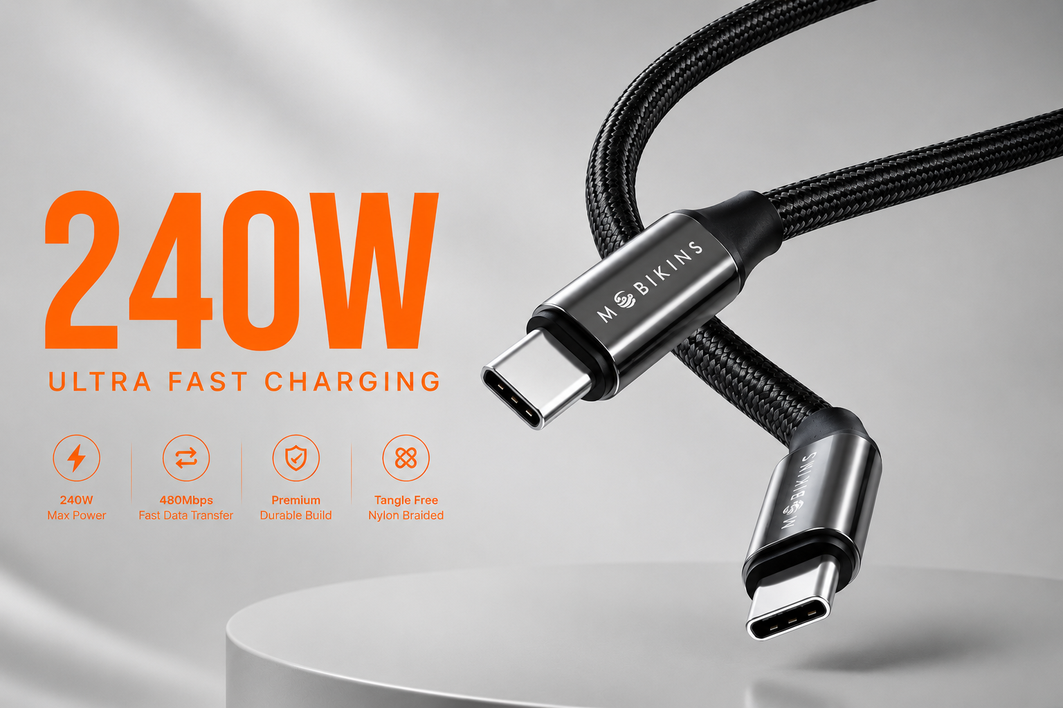 MOBIKINS 240W Ultra Fast Charging USB-C Cable